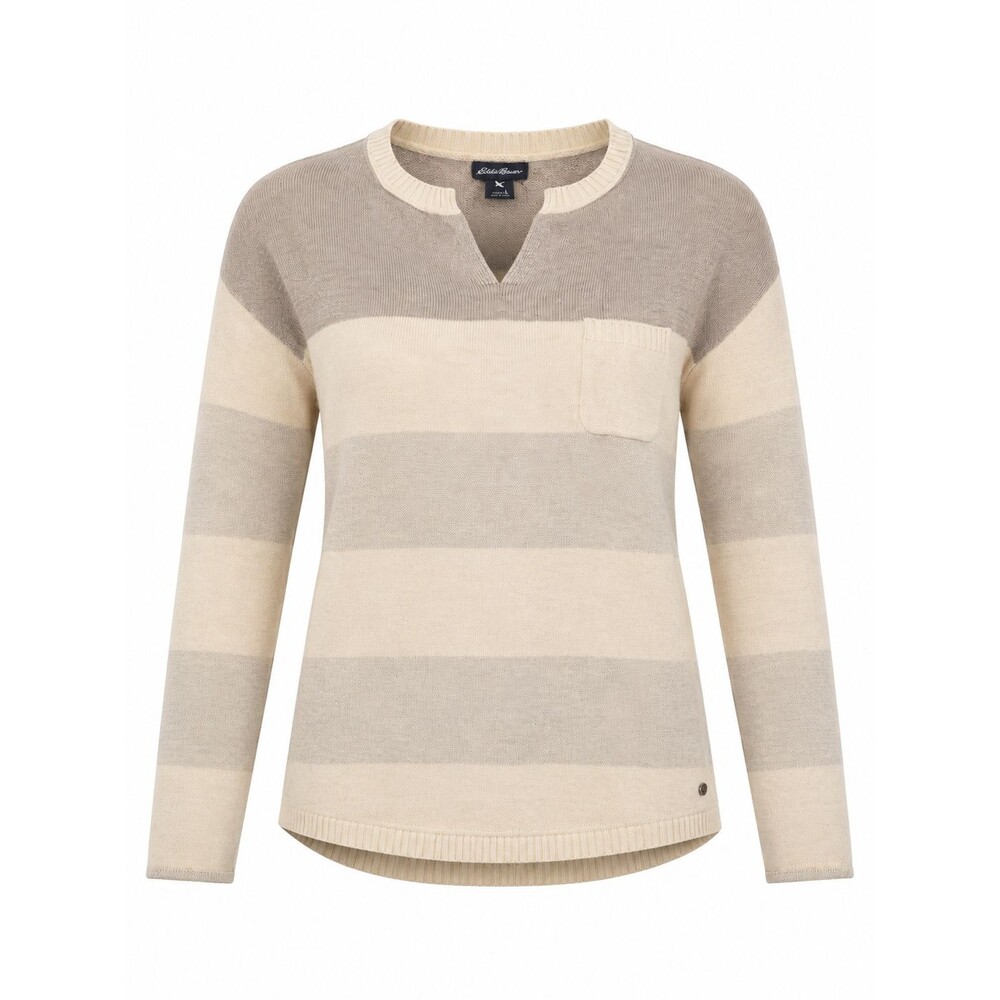 Eddie Bauer Women's Striped Knit Sweater – Size L – Cream & Taupe Colorblock